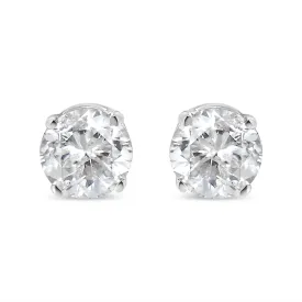 10K White Gold 1/2 Cttw Round Brilliant-Cut Near Colorless Diamond Classic 4-Prong Stud Earrings (H-I Color, I2-I3 Clarity)