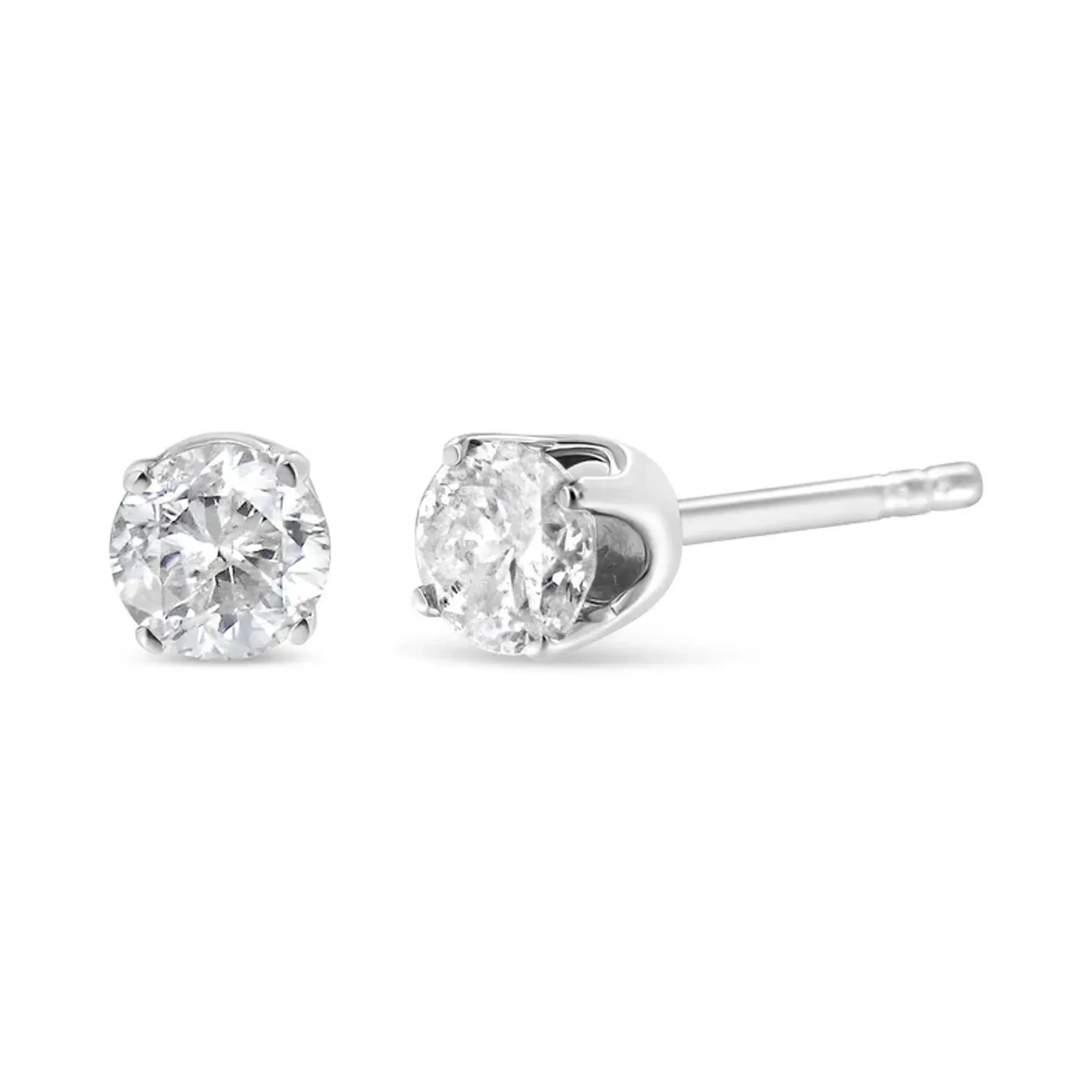 10K White Gold 3/8 Cttw Round Brilliant-Cut Near Colorless Near Colorless Diamond Classic 4-Prong Stud Earrings (I-J Color, I1-I2 Clarity)