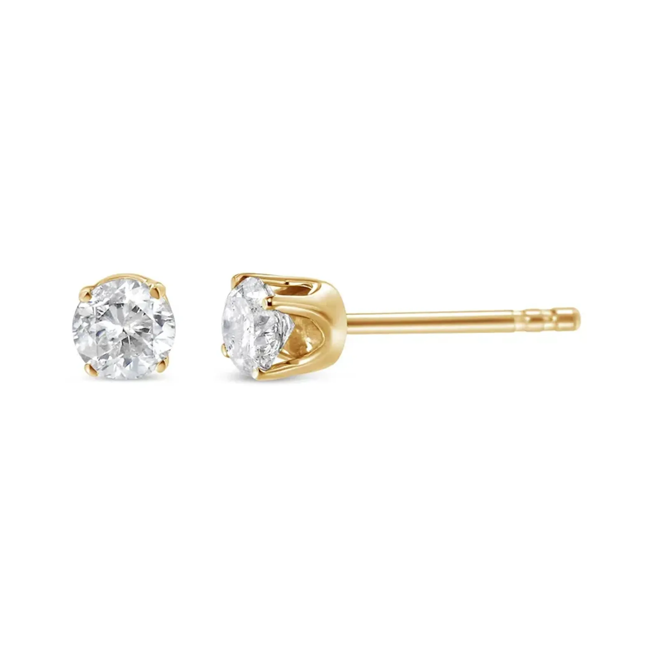 10K Yellow Gold 1/2 Cttw Round Brilliant-Cut Diamond Classic 4-Prong Stud Earrings (K-L Color, I1-I2 Clarity)