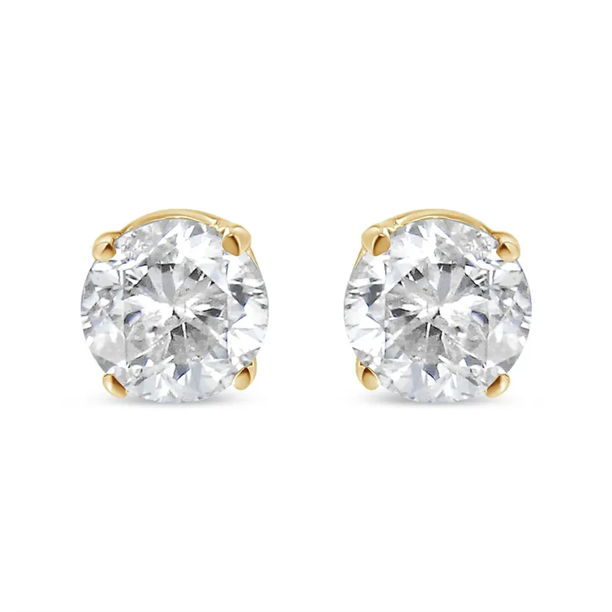 10K Yellow Gold 1/2 Cttw Round Brilliant-Cut Diamond Classic 4-Prong Stud Earrings (K-L Color, I1-I2 Clarity)