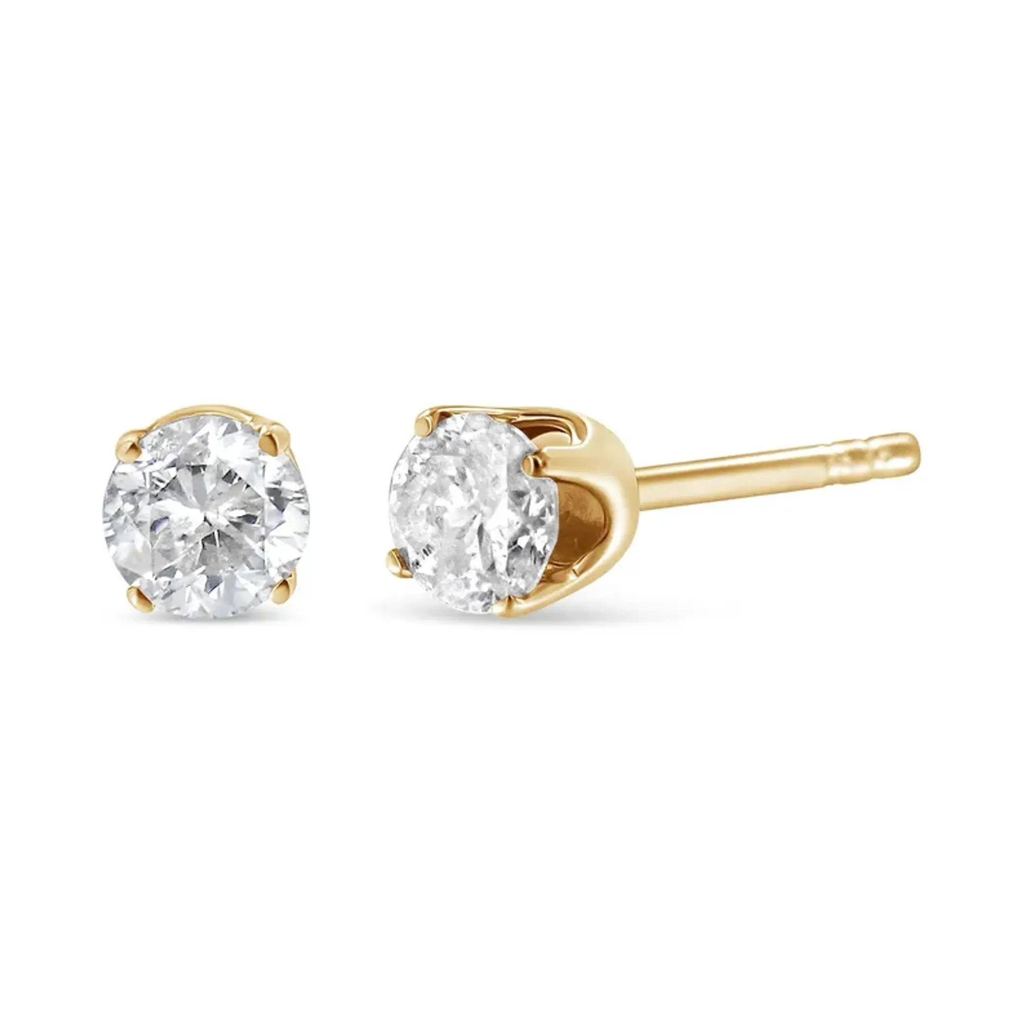 10K Yellow Gold over .925 Sterling Silver 1/10 Cttw Round Brilliant-Cut Diamond Classic 4-Prong Stud Earrings (K-L Color, I2-I3 Clarity)