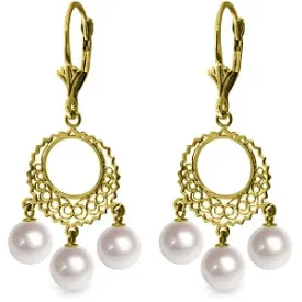 12 Carat 14K Solid Yellow Gold Chandelier Earrings Natural Pearl