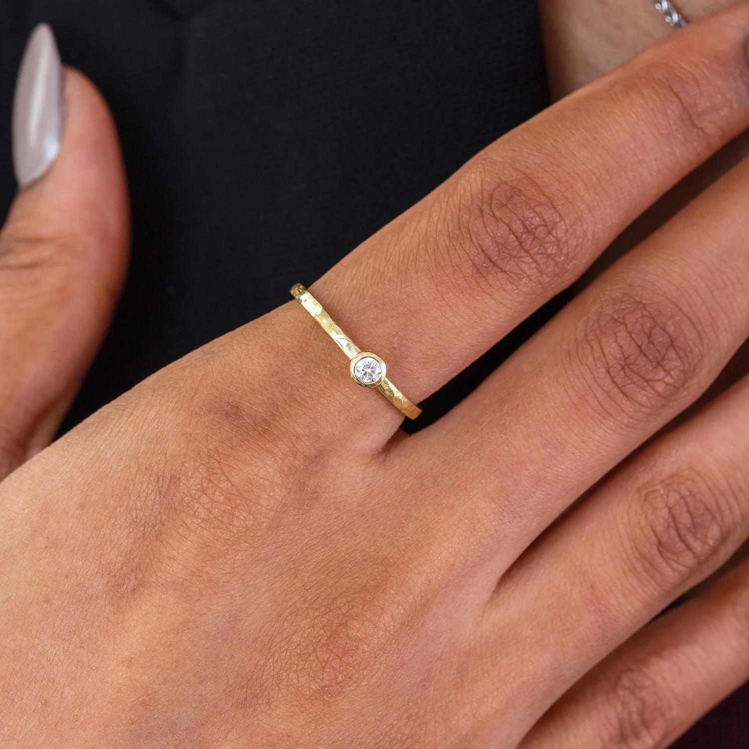 14k Hammered Narrative Ring with 3mm Diamond