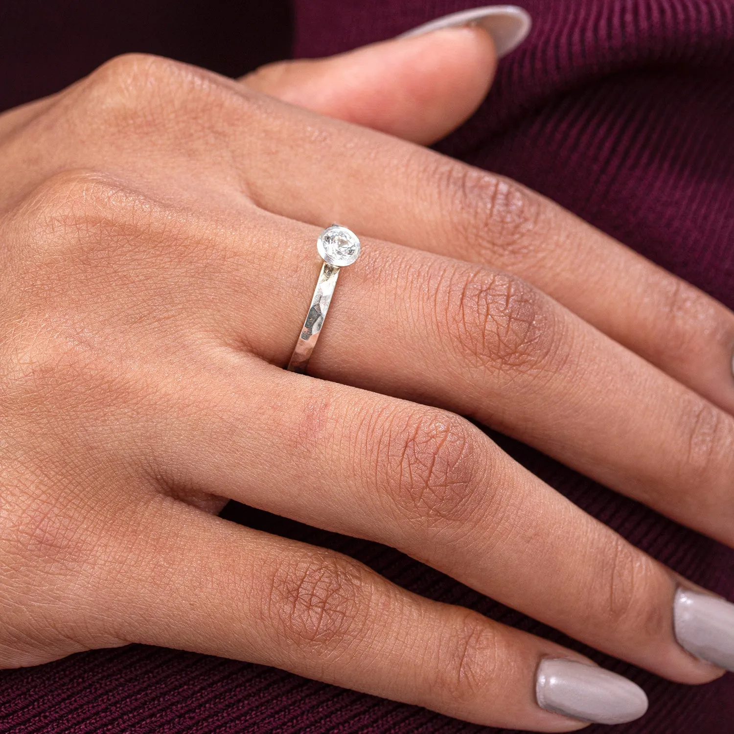 14k Hammered Narrative Ring with 3mm Diamond