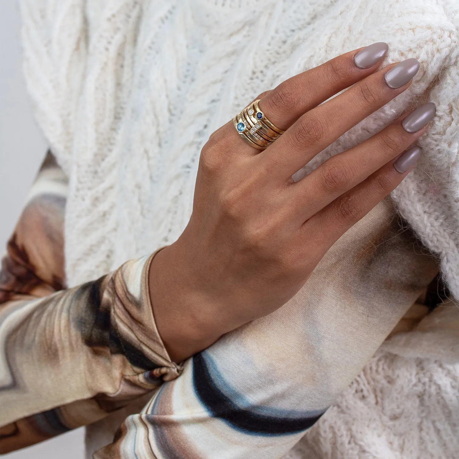 14k Hammered Narrative Ring with 3mm Diamond