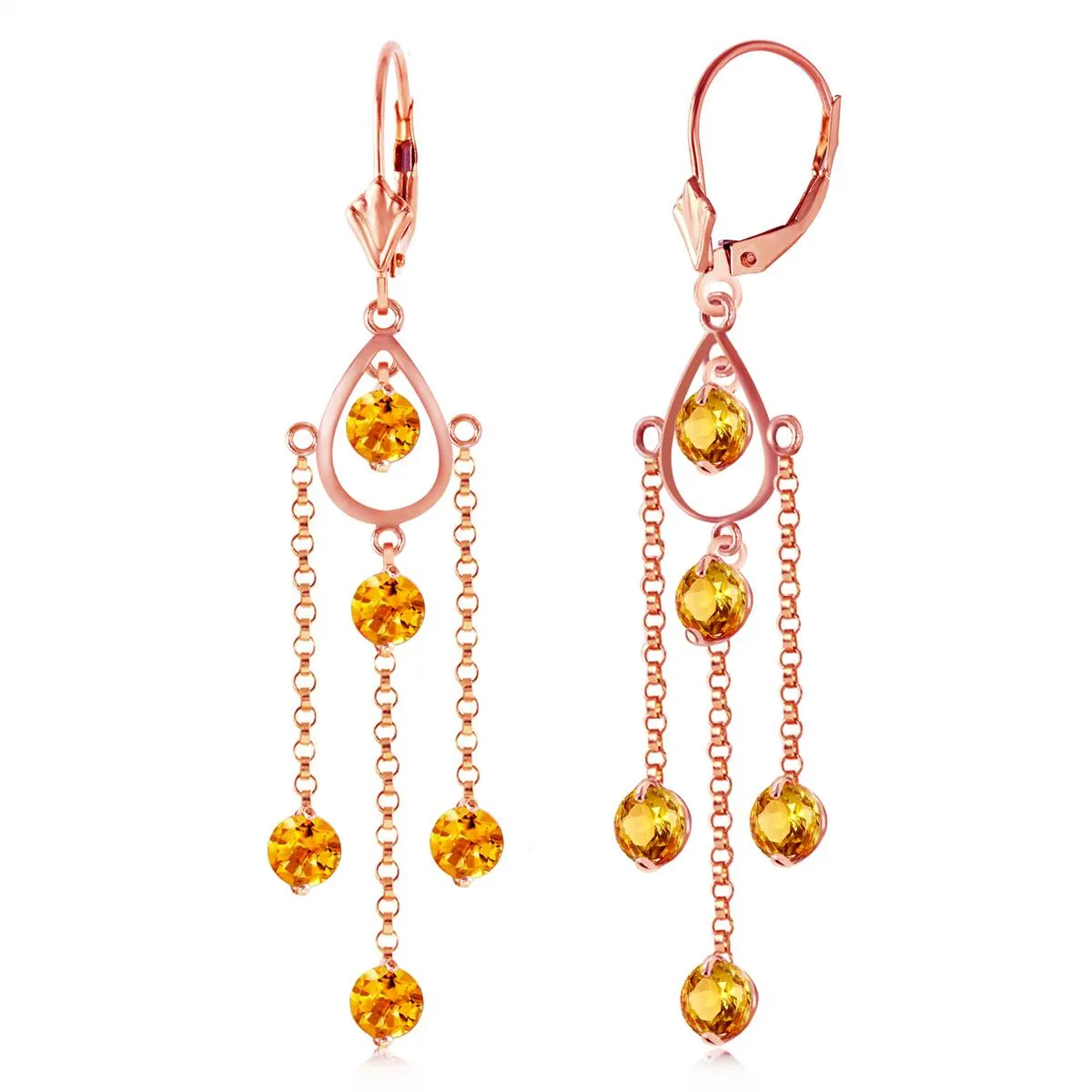 14K Solid Rose Gold Chandelier Multi Round Citrine Earrings