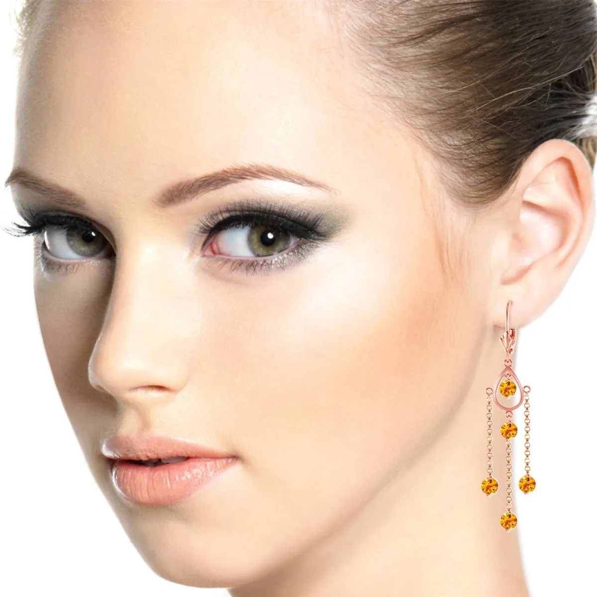 14K Solid Rose Gold Chandelier Multi Round Citrine Earrings