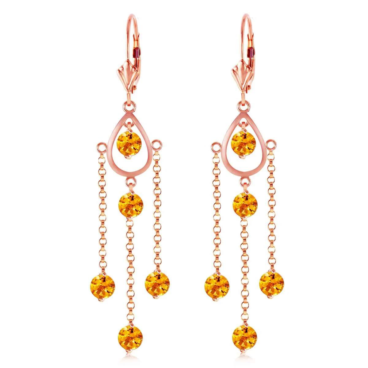 14K Solid Rose Gold Chandelier Multi Round Citrine Earrings