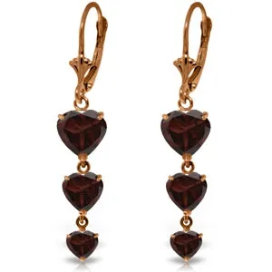 14K Solid Rose Gold Chandelier Round Garnet Earrings