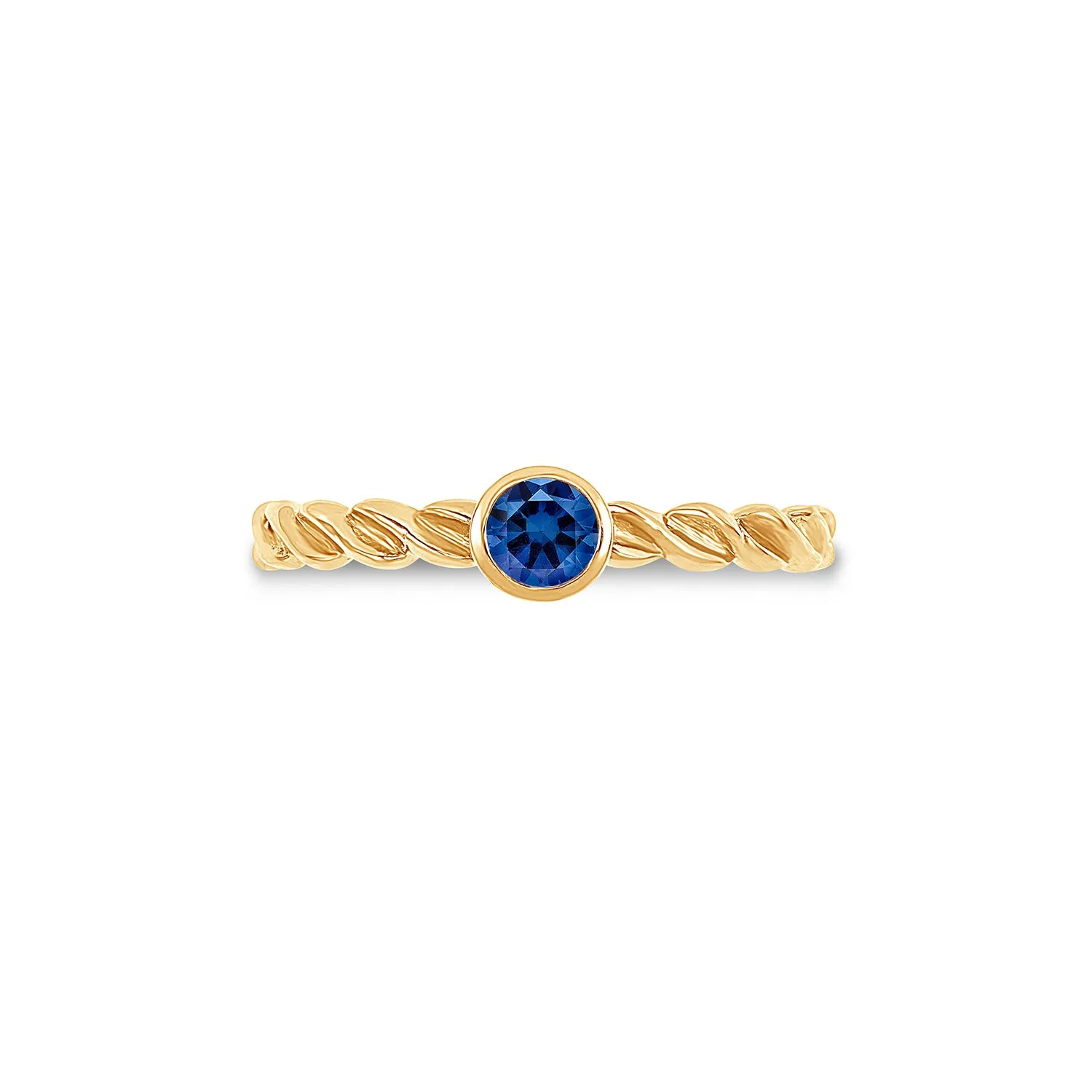 14k Twist Narrative Ring with 4mm Blue Sapphire