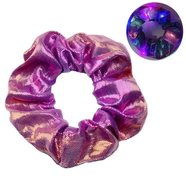 2021New Arrival Girls LED Luminous Scrunchies Hairband Ponytail Holder Headwear Elastic Hair Bands Solid Color Hair Accessories