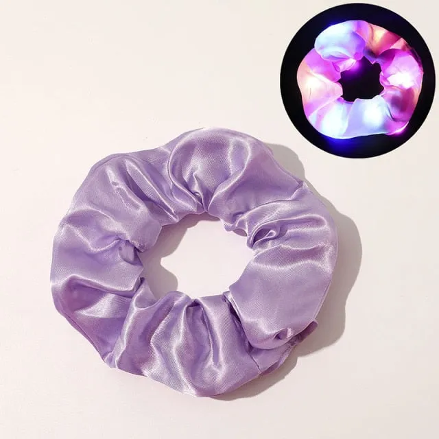 2021New Arrival Girls LED Luminous Scrunchies Hairband Ponytail Holder Headwear Elastic Hair Bands Solid Color Hair Accessories