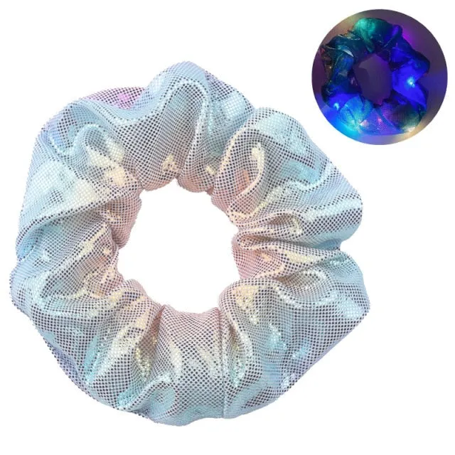 2021New Arrival Girls LED Luminous Scrunchies Hairband Ponytail Holder Headwear Elastic Hair Bands Solid Color Hair Accessories