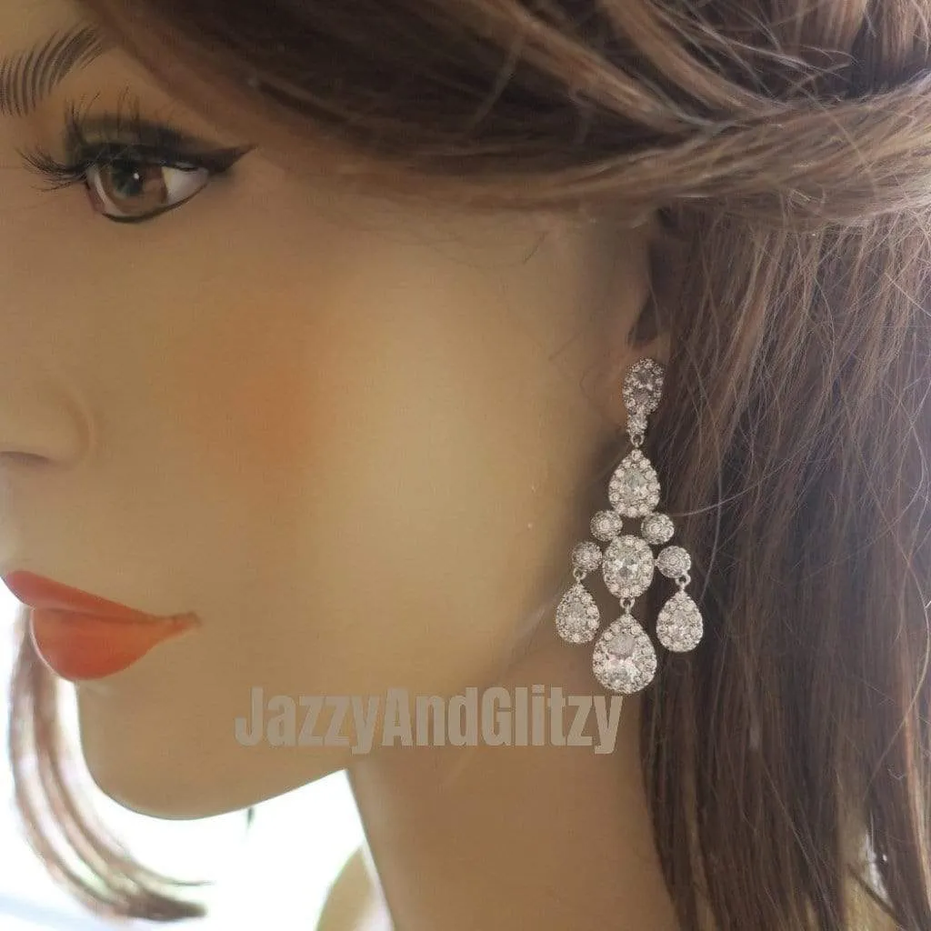 3 Drops Chandelier CZ Earrings