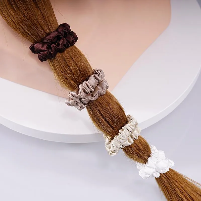 4 Pack Mini Silk Hair Ties - Brown - dropshipping