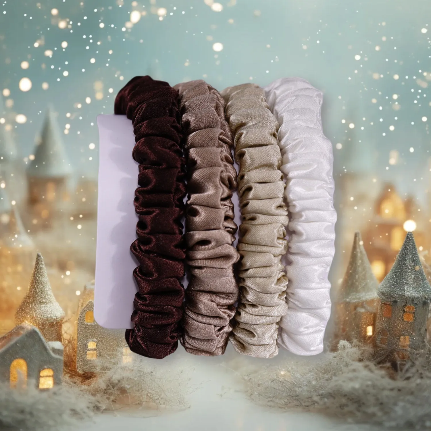 4 Pack Mini Silk Hair Ties - Brown - dropshipping