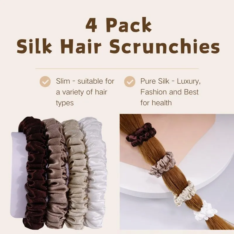 4 Pack Mini Silk Hair Ties - Brown - dropshipping