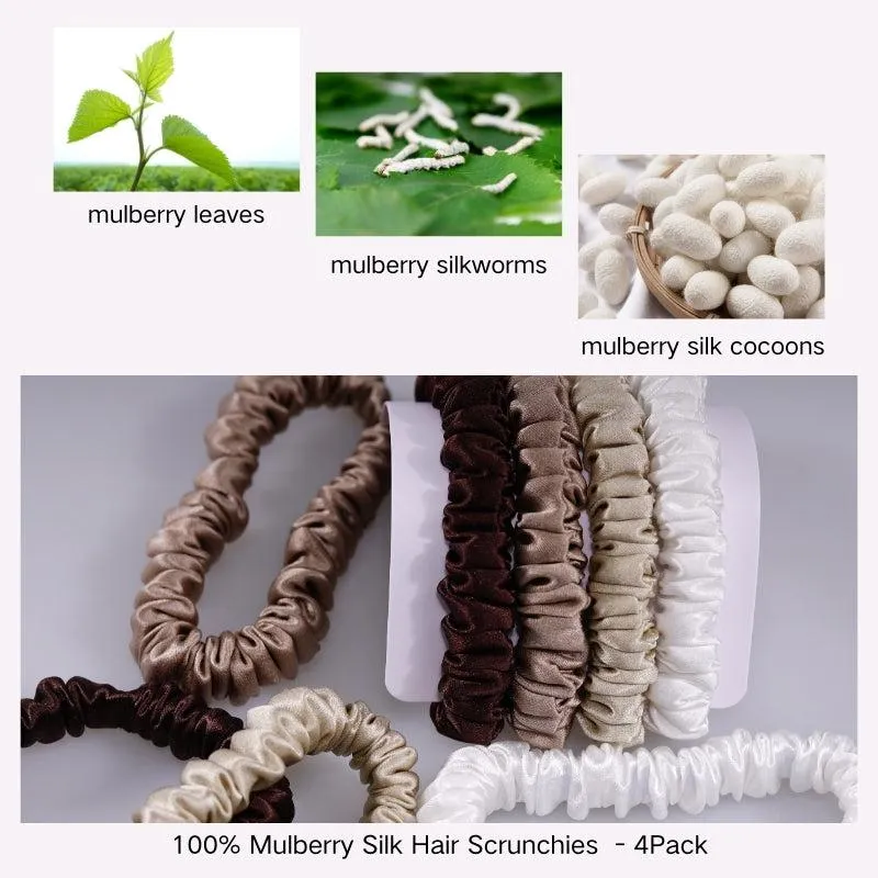 4 Pack Mini Silk Hair Ties - Brown - dropshipping