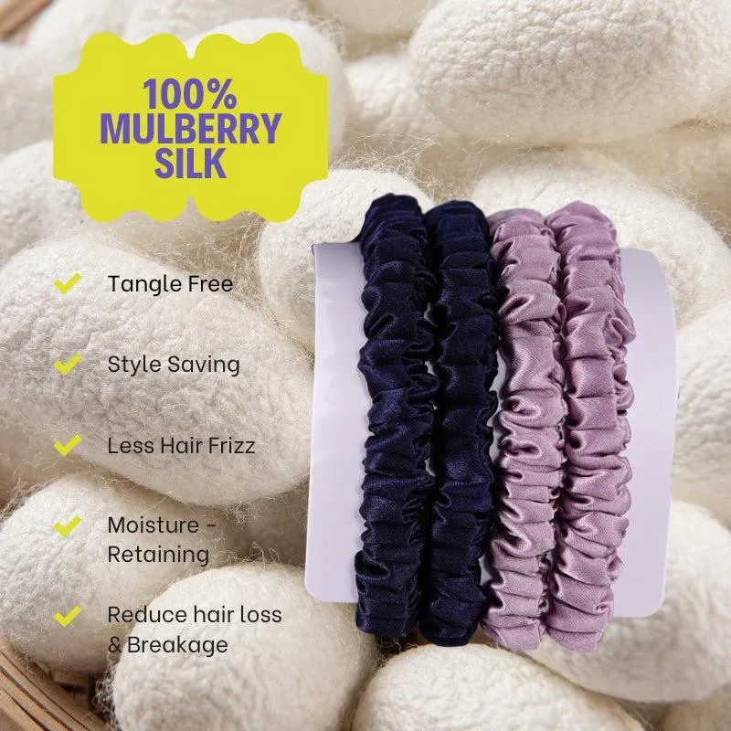 4 Pack Mini Silk Scrunchies - Blue & Burnished Lilac - dropshipping