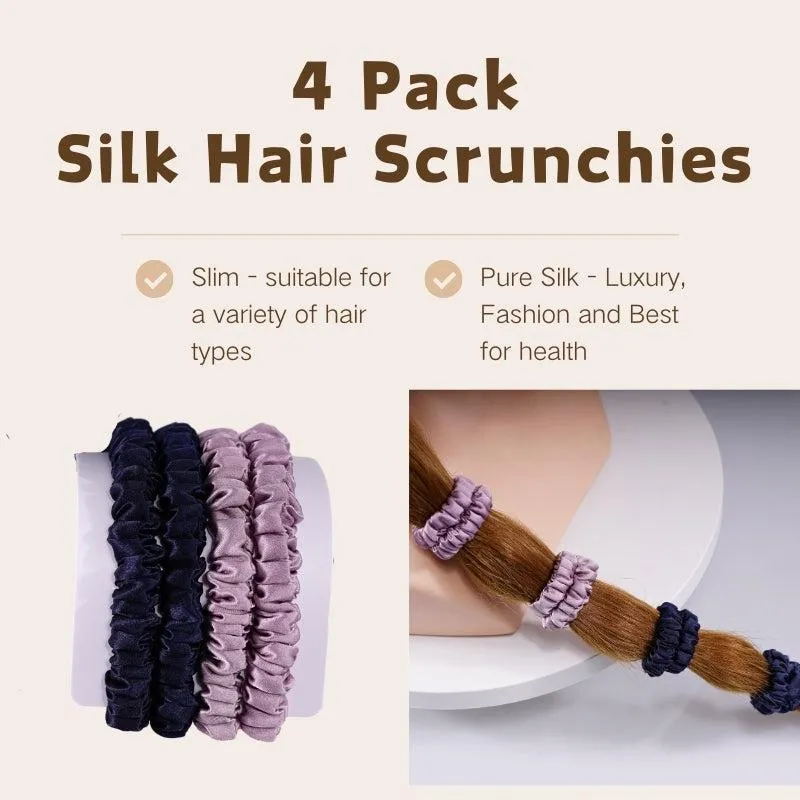 4 Pack Mini Silk Scrunchies - Blue & Burnished Lilac - dropshipping