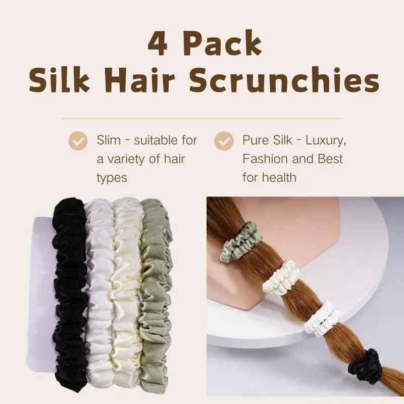 4 Pack Skinny Silk Hair Ties - Chilly - dropshipping