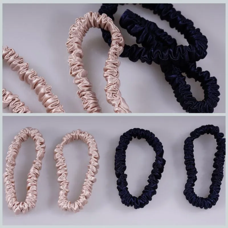 4 Pack Skinny Silk Scrunchies - Blue & Nude - dropshipping