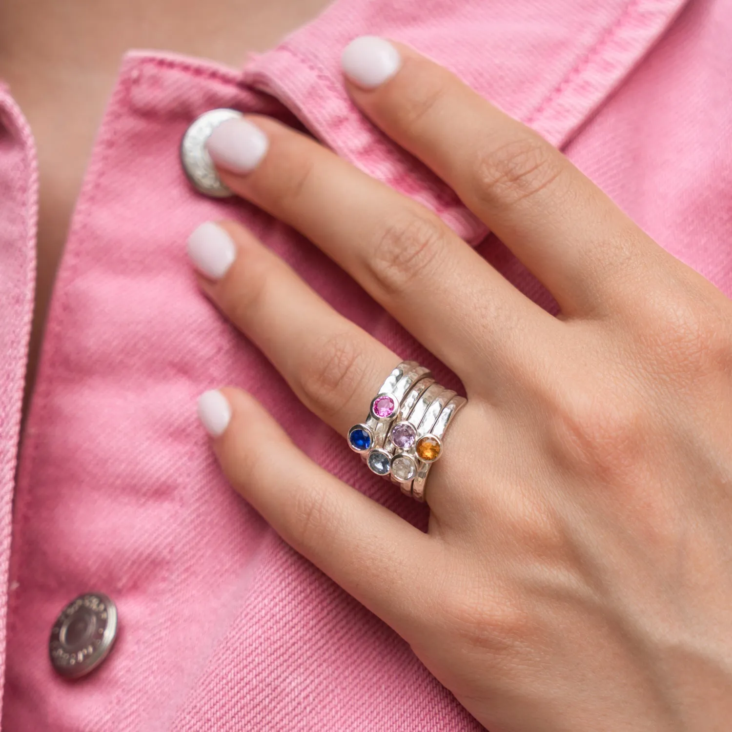 4mm Amethyst Hammered Twinkle Ring