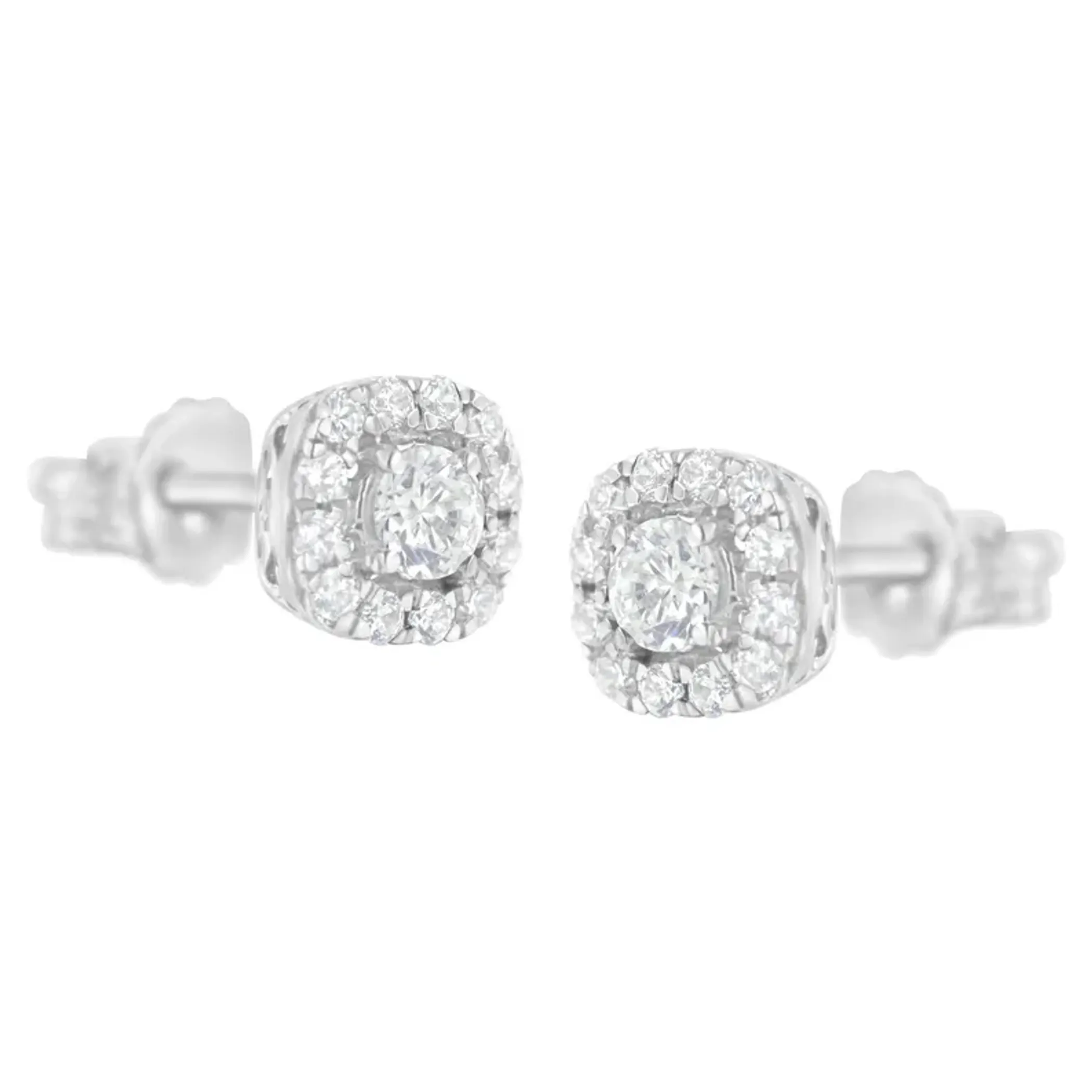 .925 Sterling Silver 1/2 cttw Brilliant Round-Cut Diamond Solitaire with Halo Stud Earring (I-J, I2-I3)