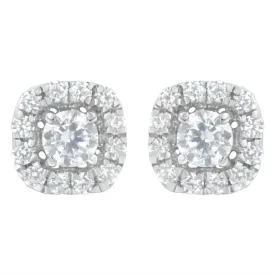 .925 Sterling Silver 1/2 cttw Brilliant Round-Cut Diamond Solitaire with Halo Stud Earring (I-J, I2-I3)