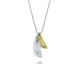 925 Sterling Silver & Gold Plated Necklace with Twin Feathers Pendant