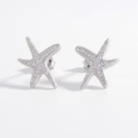 925 Sterling Silver Inlaid Zircon Starfish Earrings