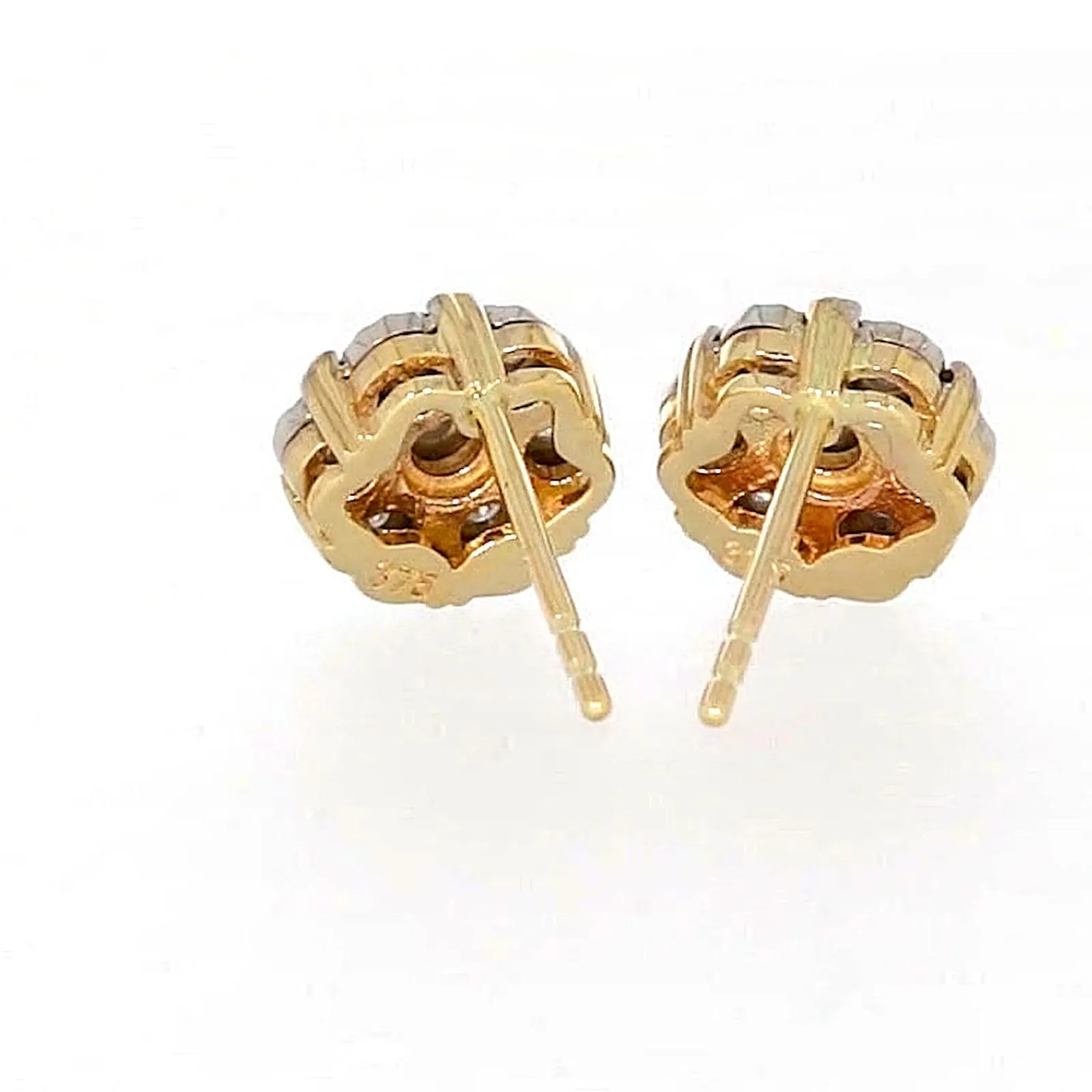 9ct Two Tone Gold Round Brilliant Cut with 0.07 Carat tw of Diamonds Stud Earrings