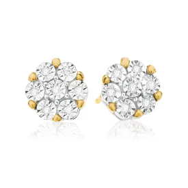 9ct Two Tone Gold Round Brilliant Cut with 0.07 Carat tw of Diamonds Stud Earrings