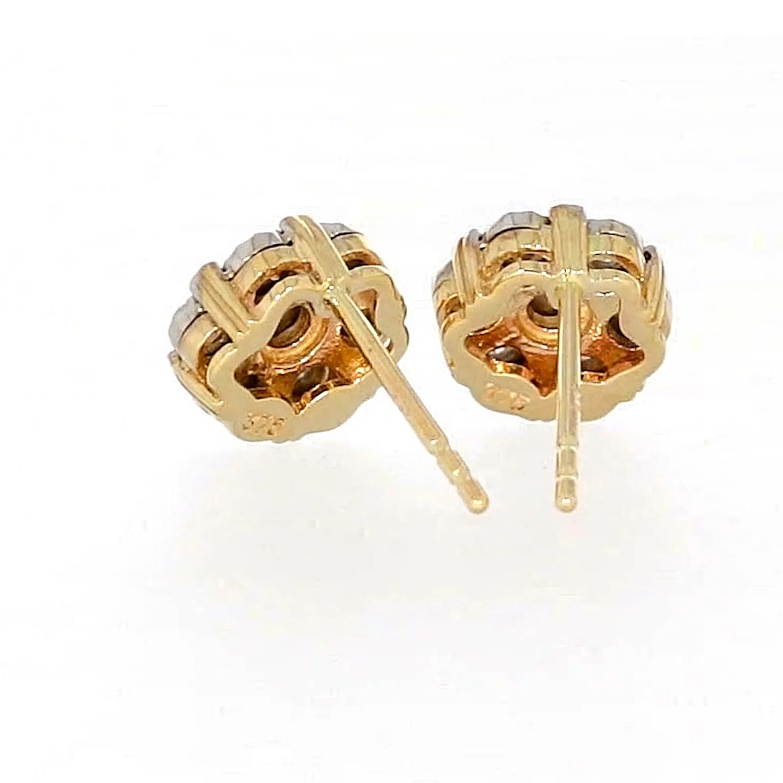 9ct Two Tone Gold Round Brilliant Cut with 0.07 Carat tw of Diamonds Stud Earrings