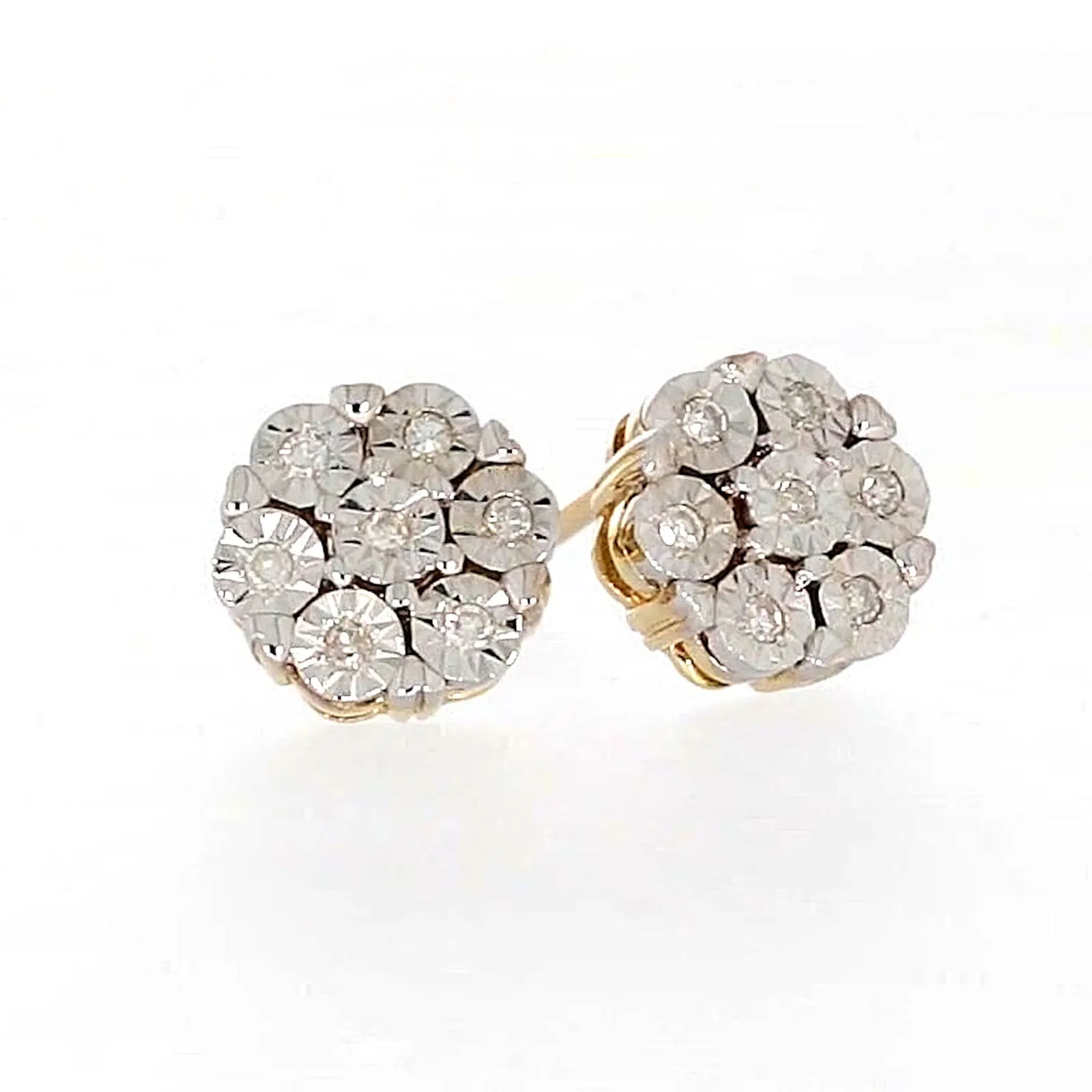 9ct Two Tone Gold Round Brilliant Cut with 0.07 Carat tw of Diamonds Stud Earrings