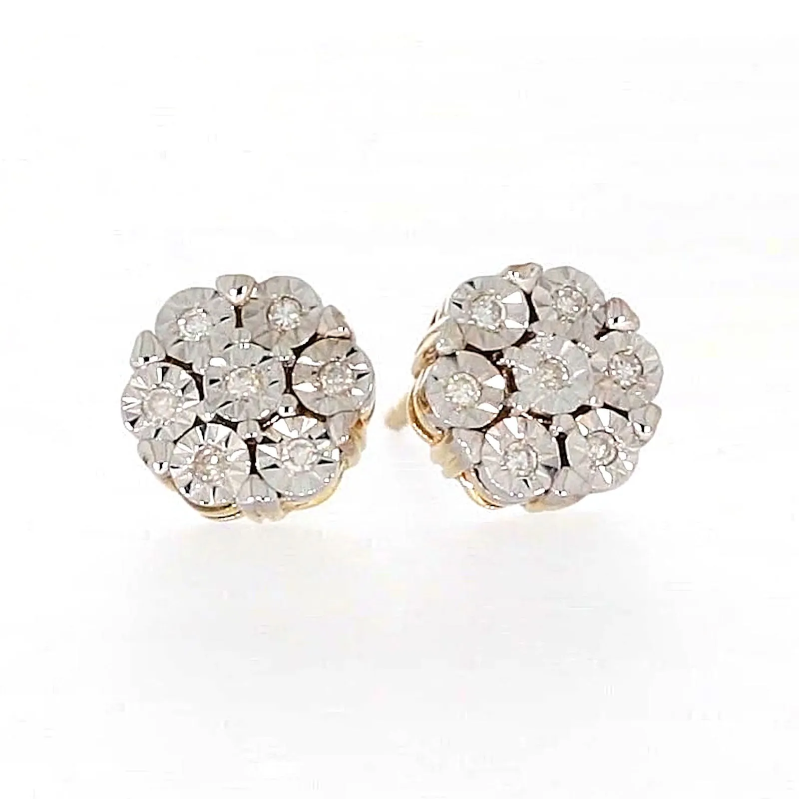 9ct Two Tone Gold Round Brilliant Cut with 0.07 Carat tw of Diamonds Stud Earrings