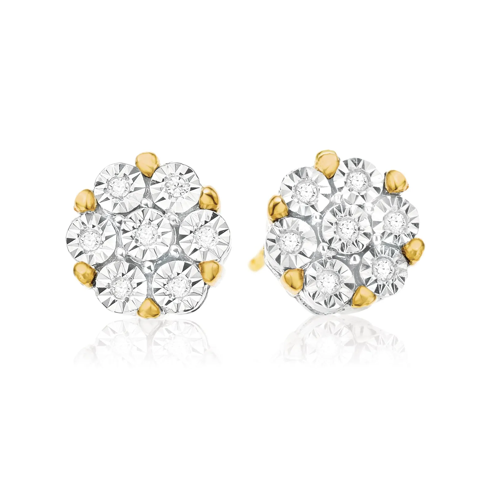 9ct Two Tone Gold Round Brilliant Cut with 0.07 Carat tw of Diamonds Stud Earrings