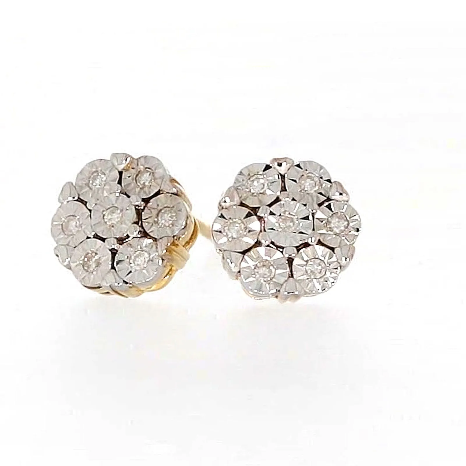 9ct Two Tone Gold Round Brilliant Cut with 0.07 Carat tw of Diamonds Stud Earrings