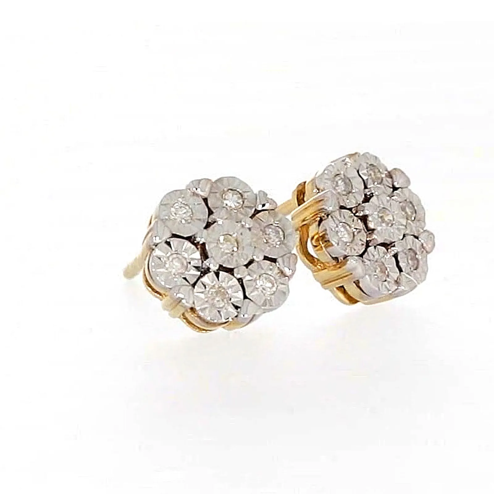 9ct Two Tone Gold Round Brilliant Cut with 0.07 Carat tw of Diamonds Stud Earrings