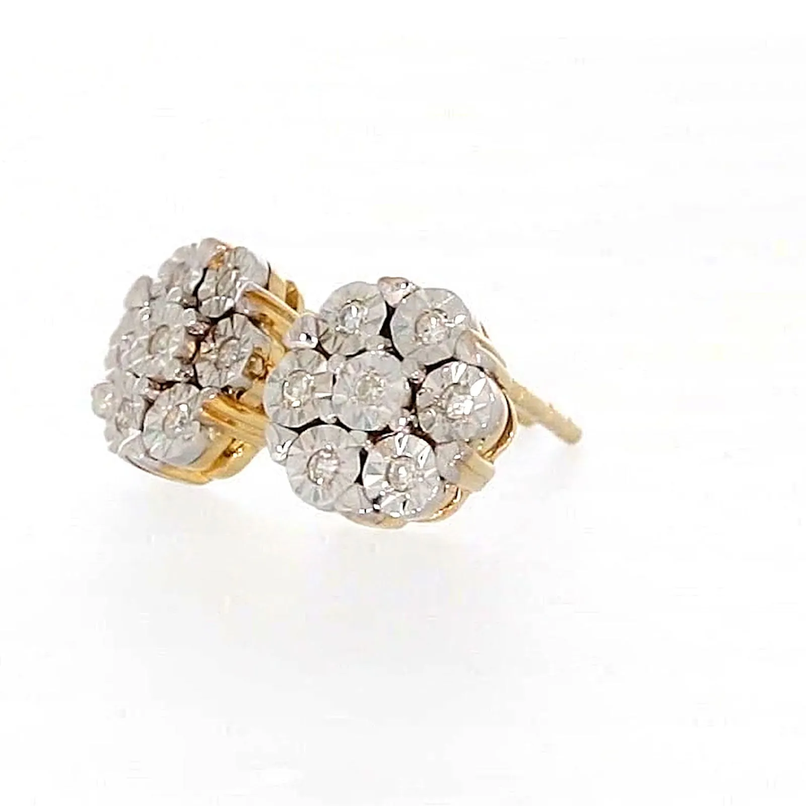 9ct Two Tone Gold Round Brilliant Cut with 0.07 Carat tw of Diamonds Stud Earrings