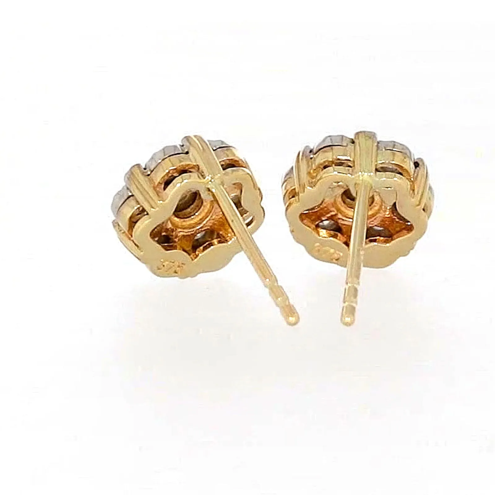 9ct Two Tone Gold Round Brilliant Cut with 0.07 Carat tw of Diamonds Stud Earrings