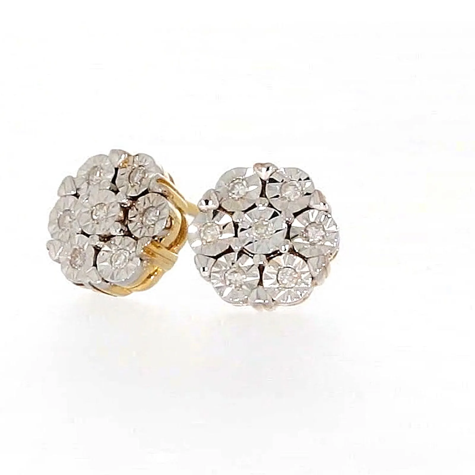 9ct Two Tone Gold Round Brilliant Cut with 0.07 Carat tw of Diamonds Stud Earrings