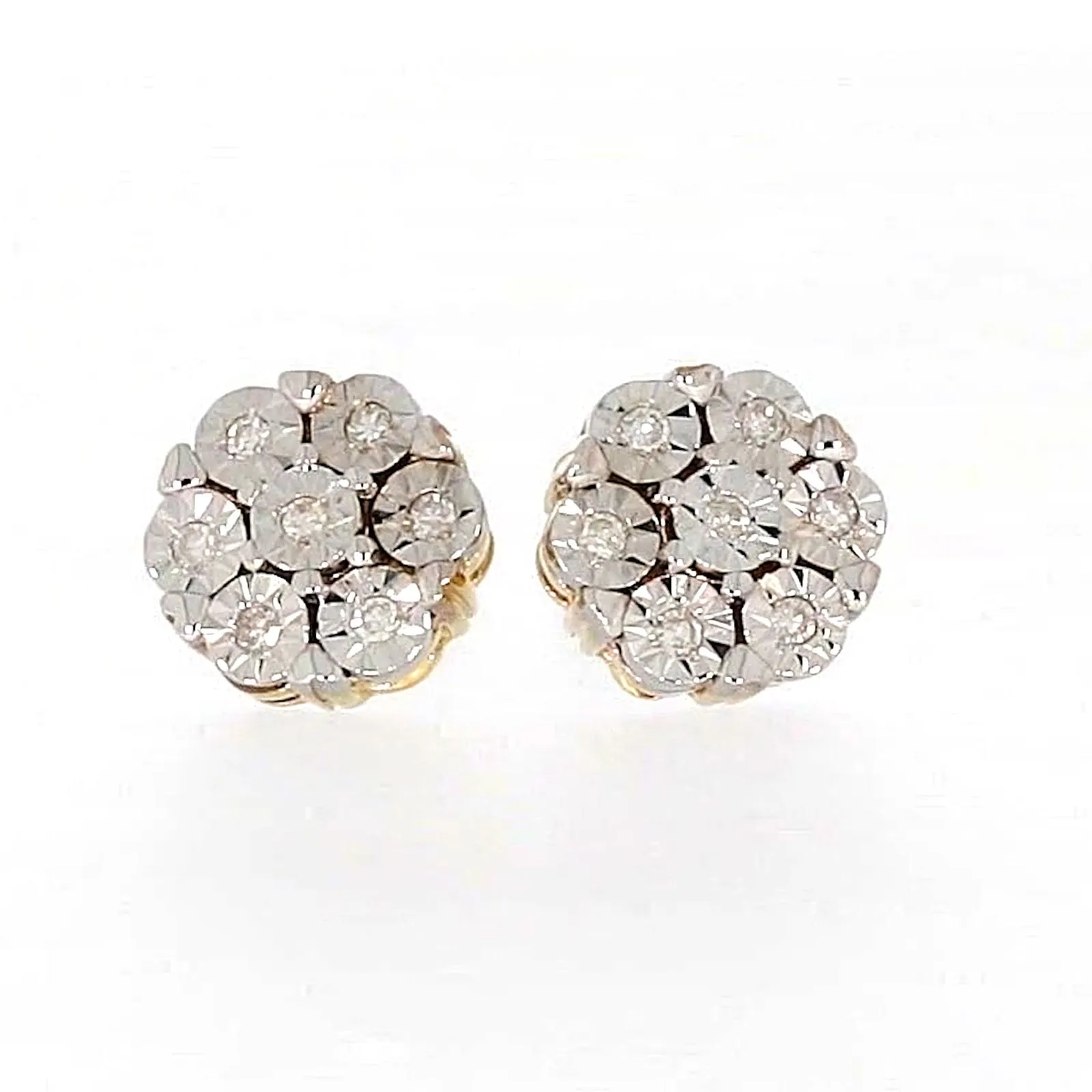 9ct Two Tone Gold Round Brilliant Cut with 0.07 Carat tw of Diamonds Stud Earrings