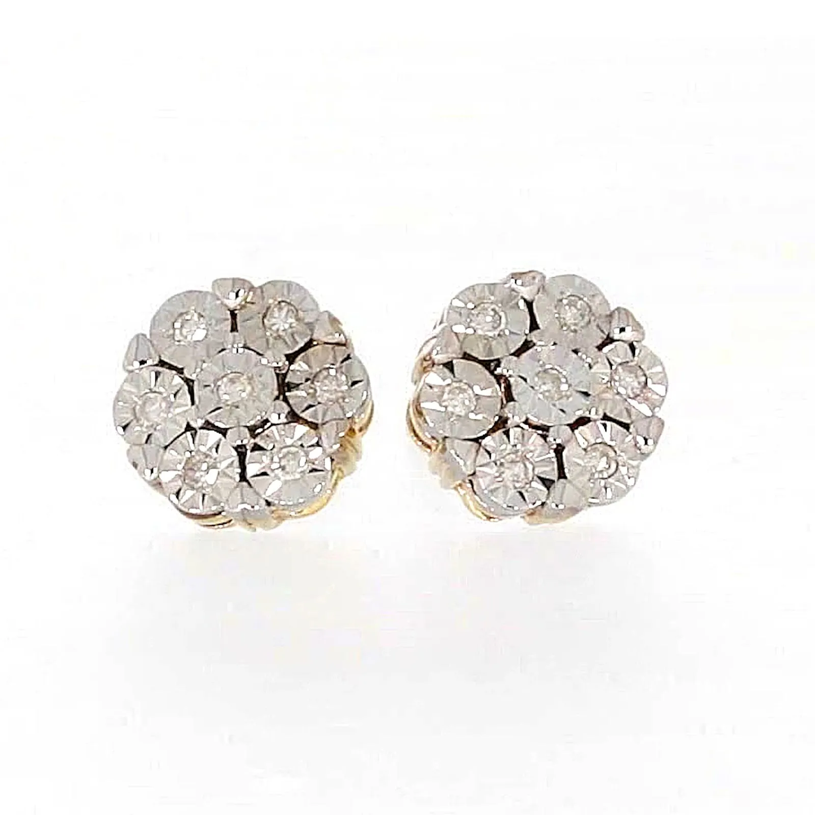 9ct Two Tone Gold Round Brilliant Cut with 0.07 Carat tw of Diamonds Stud Earrings