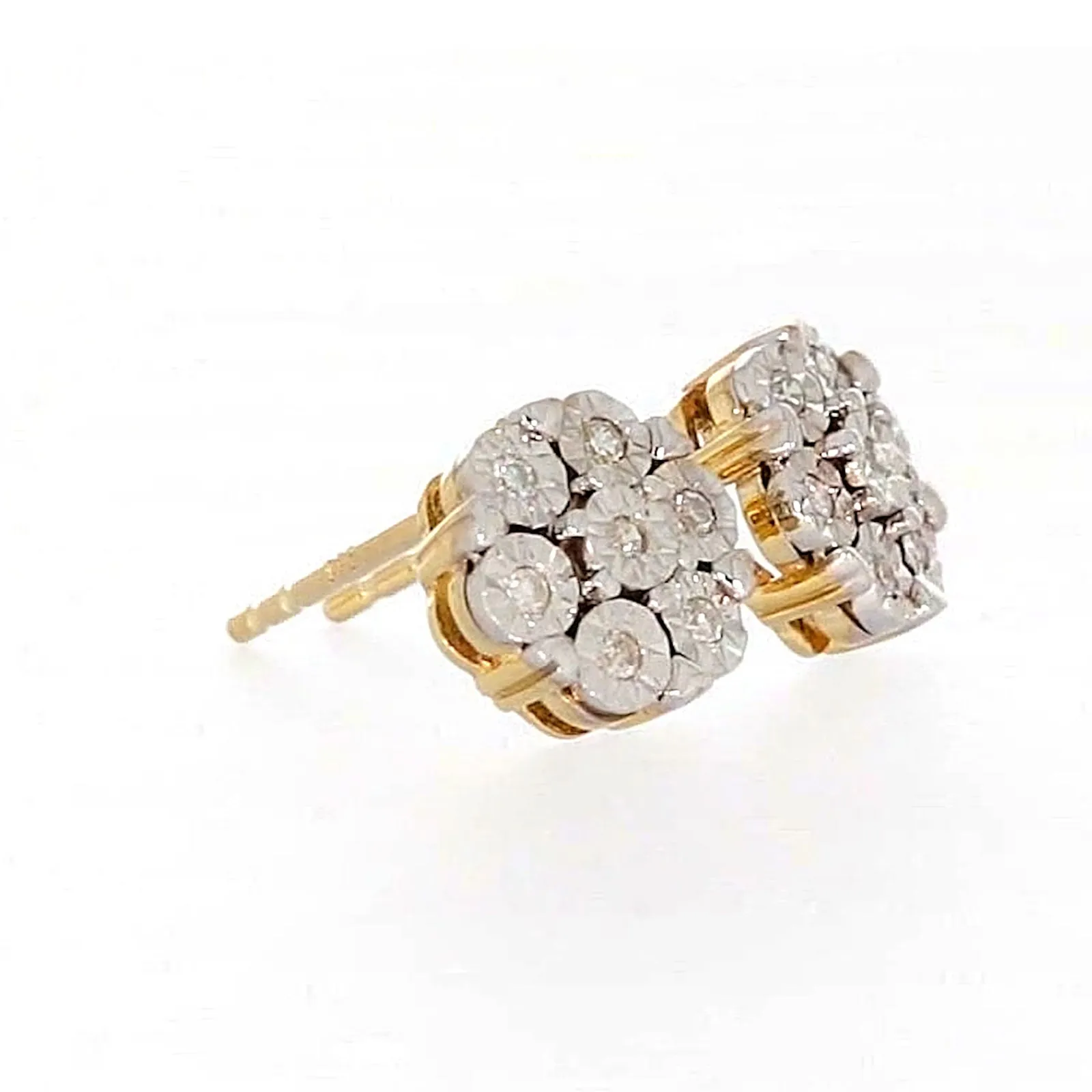 9ct Two Tone Gold Round Brilliant Cut with 0.07 Carat tw of Diamonds Stud Earrings