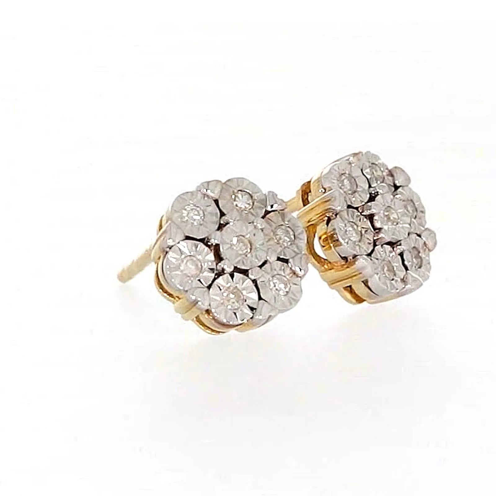 9ct Two Tone Gold Round Brilliant Cut with 0.07 Carat tw of Diamonds Stud Earrings