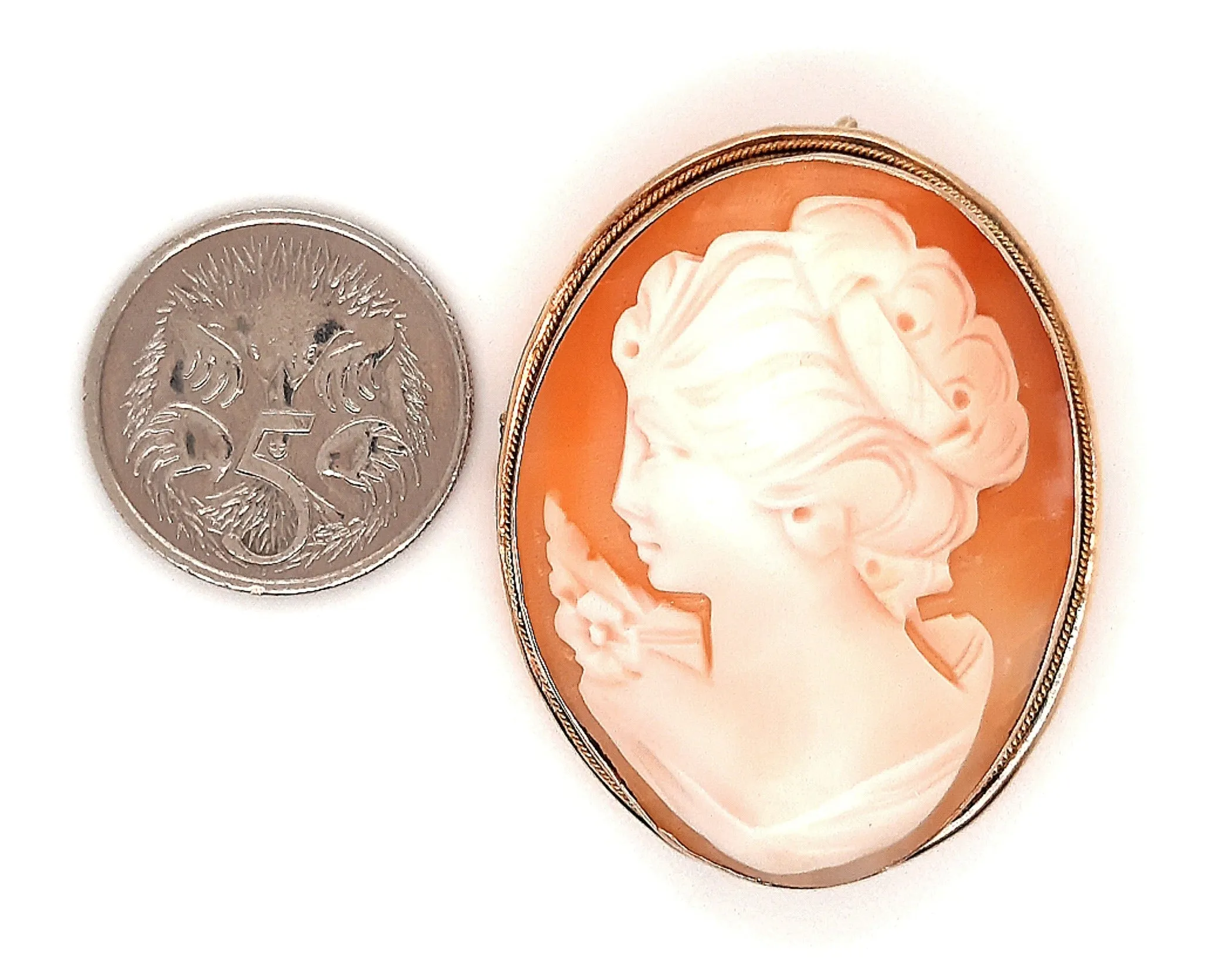 9ct Yellow Gold Portrait Cameo Brooch/Pendant