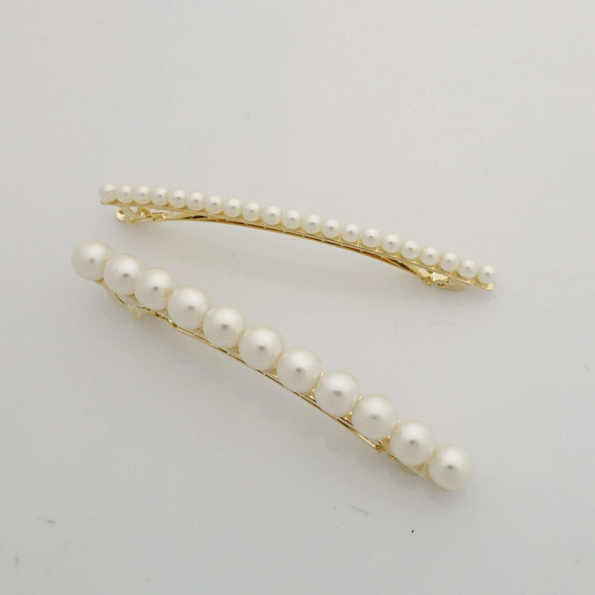 a set of 2 pearl decorated french barrette basic pearl hair clip woman hair accessory