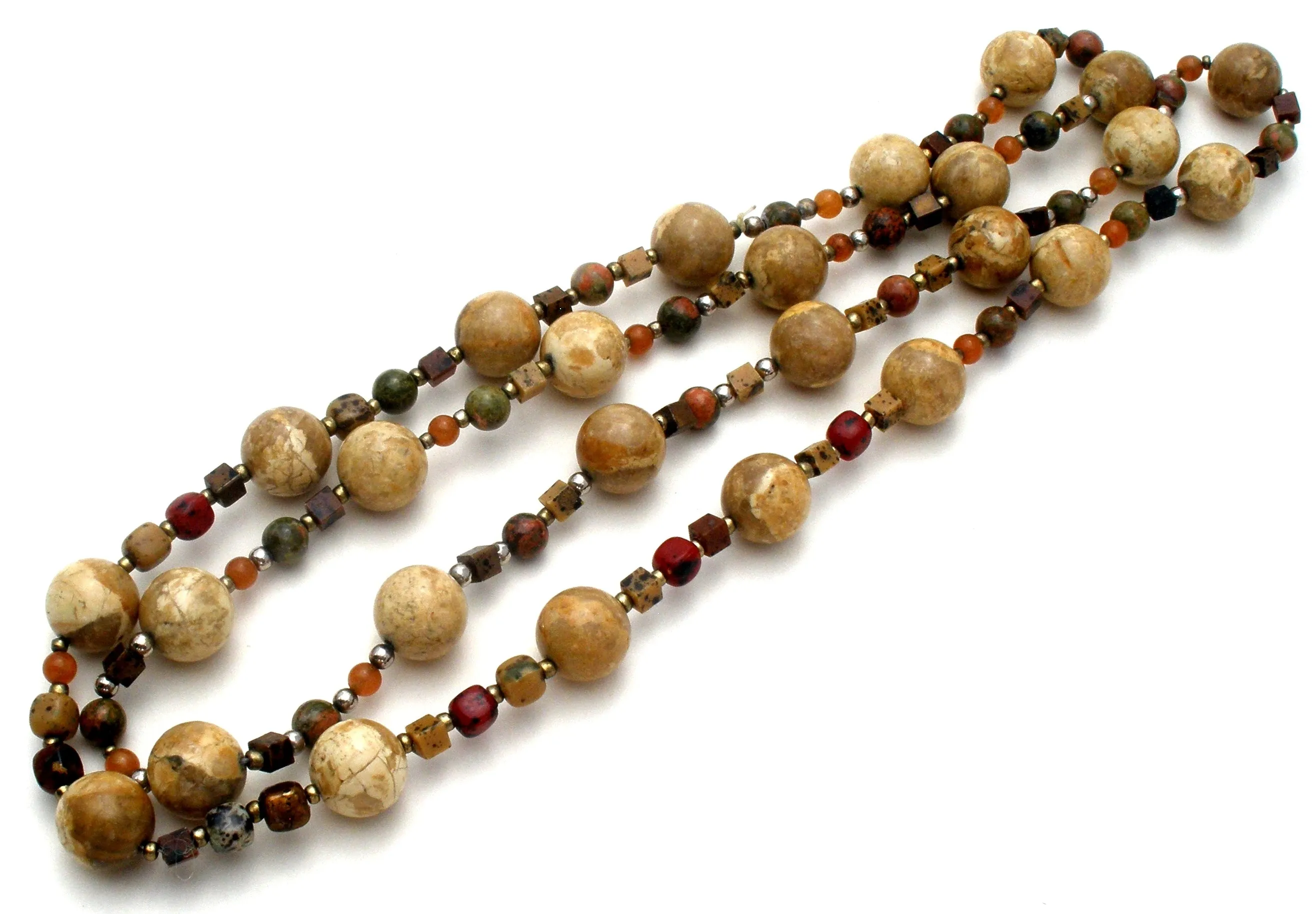 Agate Jasper & Carnelian Bead Necklace 34"