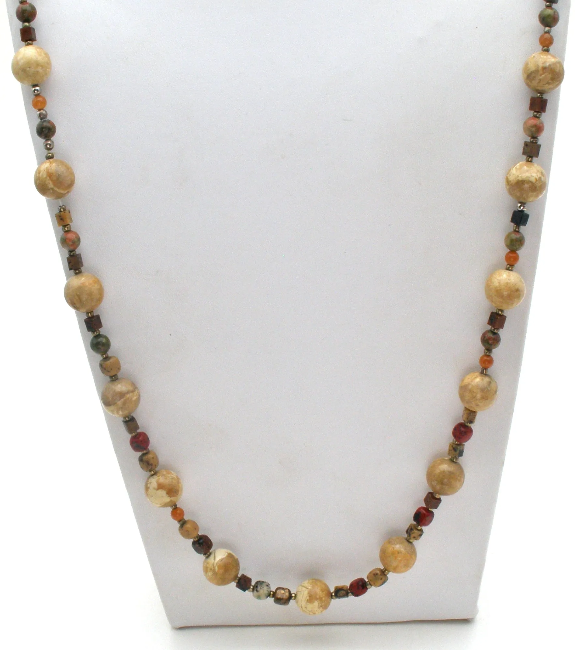 Agate Jasper & Carnelian Bead Necklace 34"